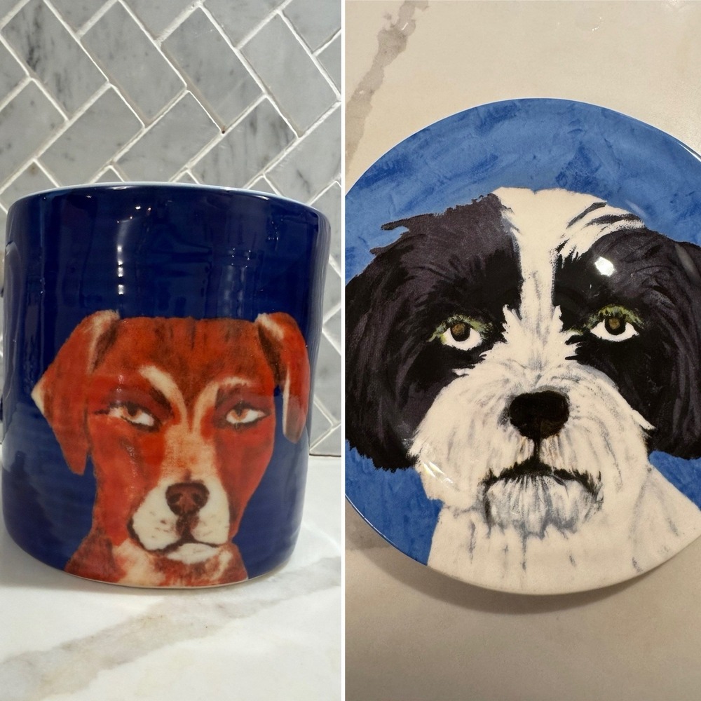 Anthropologie Lot of 2 Sadie 8" Plate/Duke Cup Dog Lover Carol Atkinson